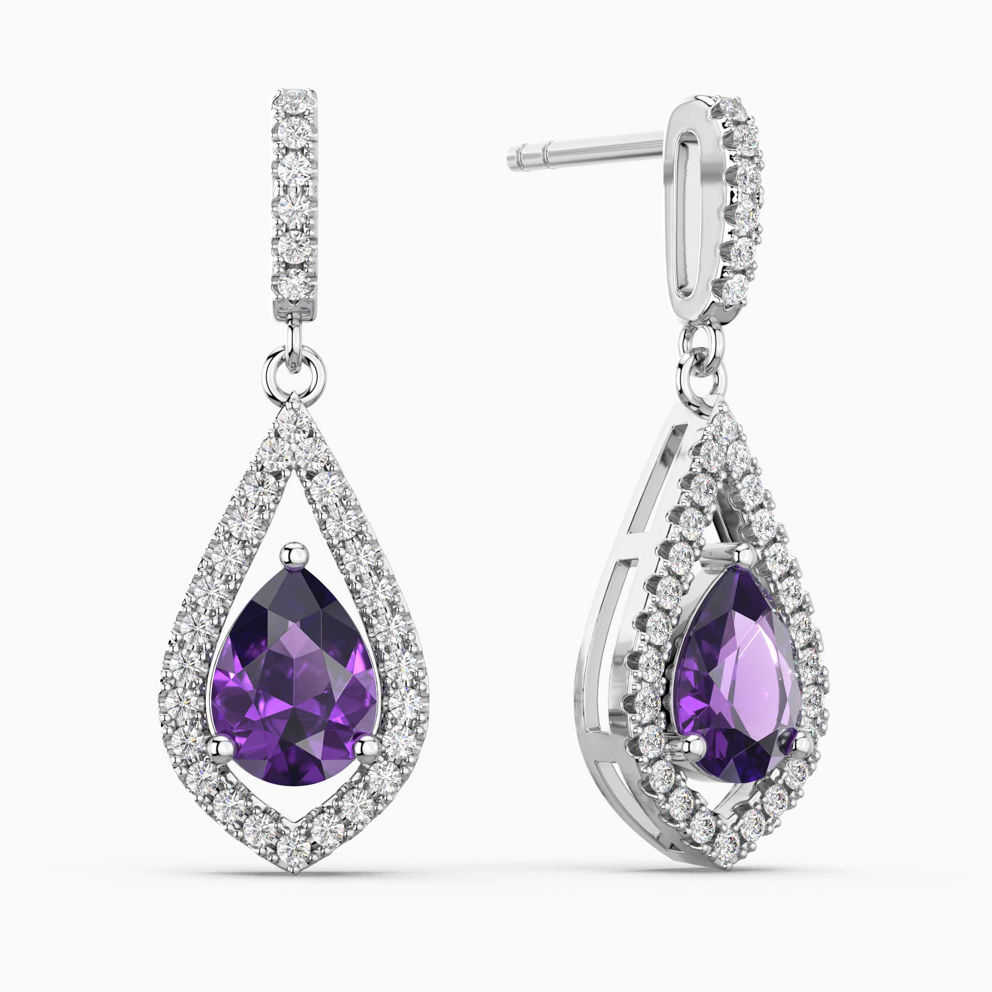 Amethyst Pear Shape Dangling Earrings in Sterling Silver | Irosk