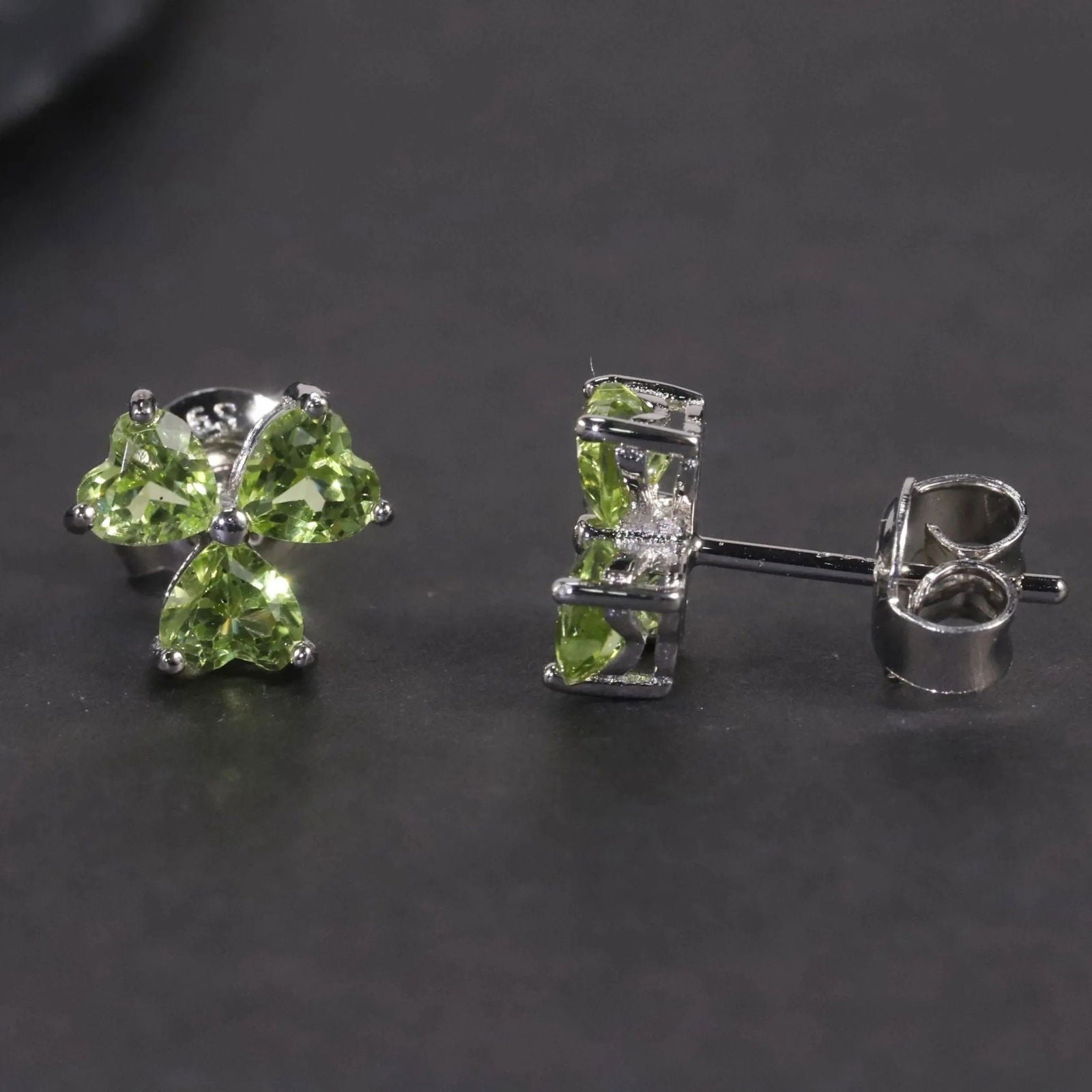 Peridot Silver Stud Earrings Set in Sterling Silver with Rhodium Plating