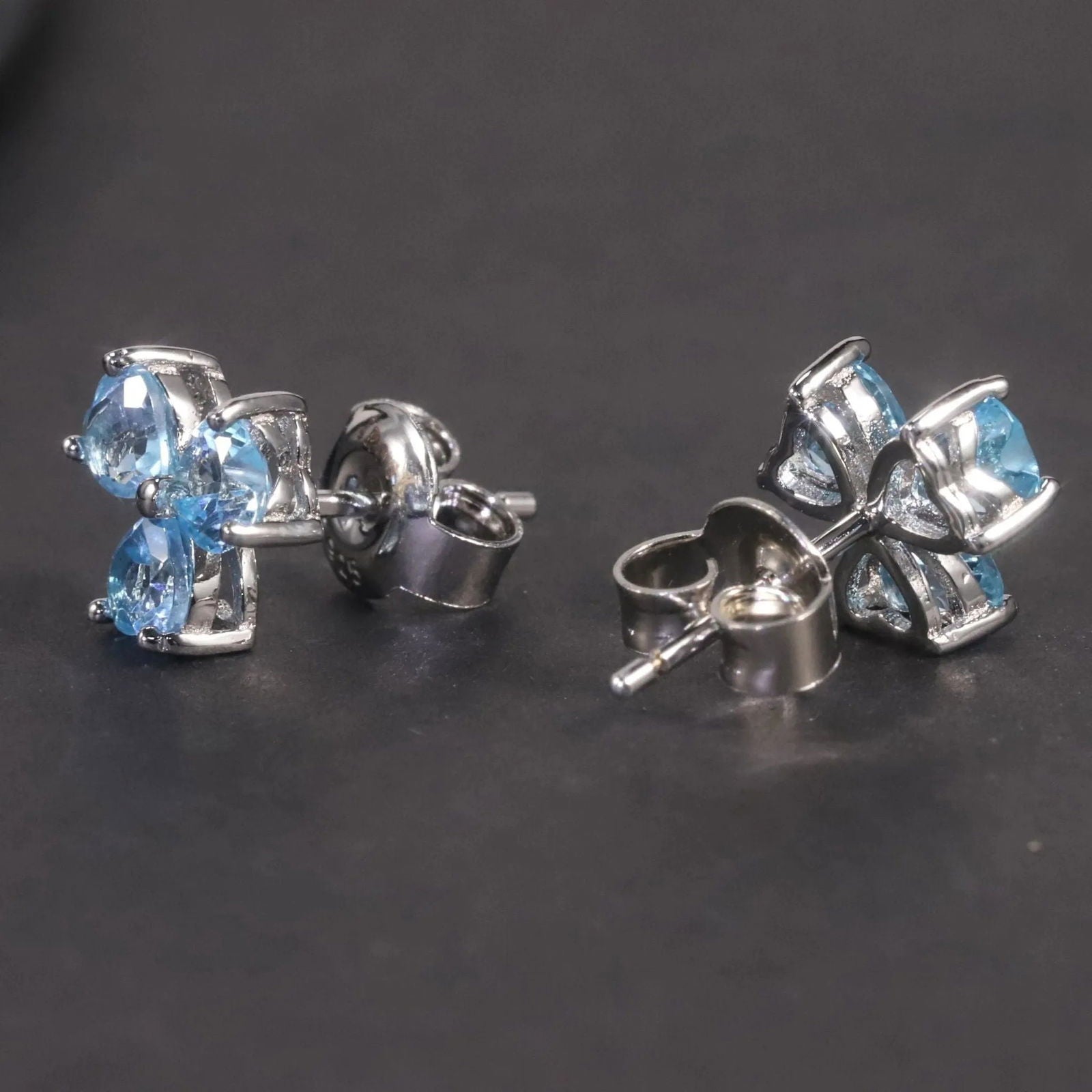 Flower Shape Stud Earrings in Sterling Silver - Swiss Blue Topaz - Irosk Australia