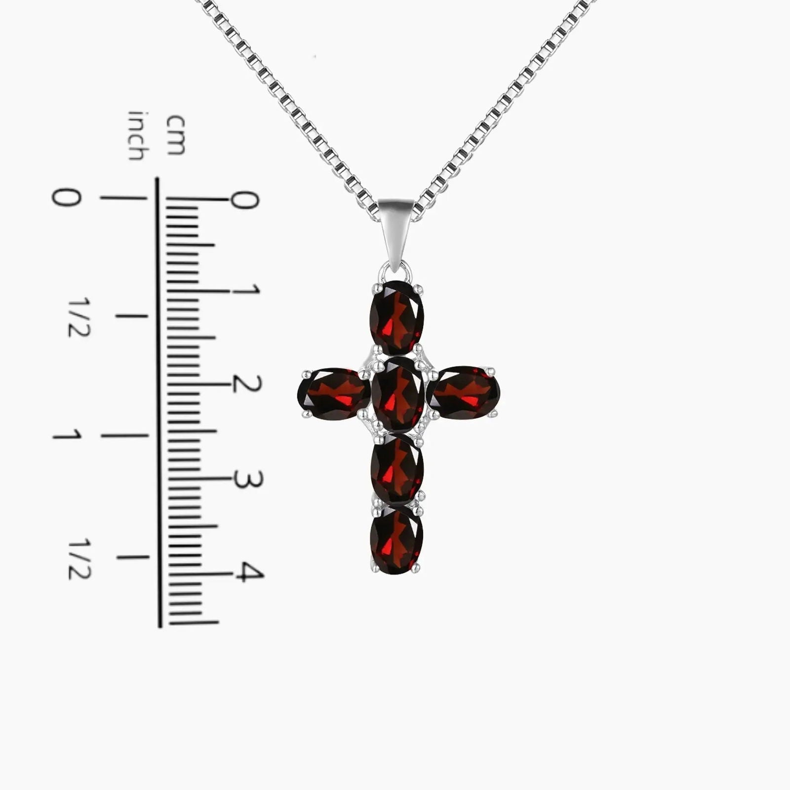 Garnet Cross Pendant Necklace in 925 Sterling Silver Irosk Australia