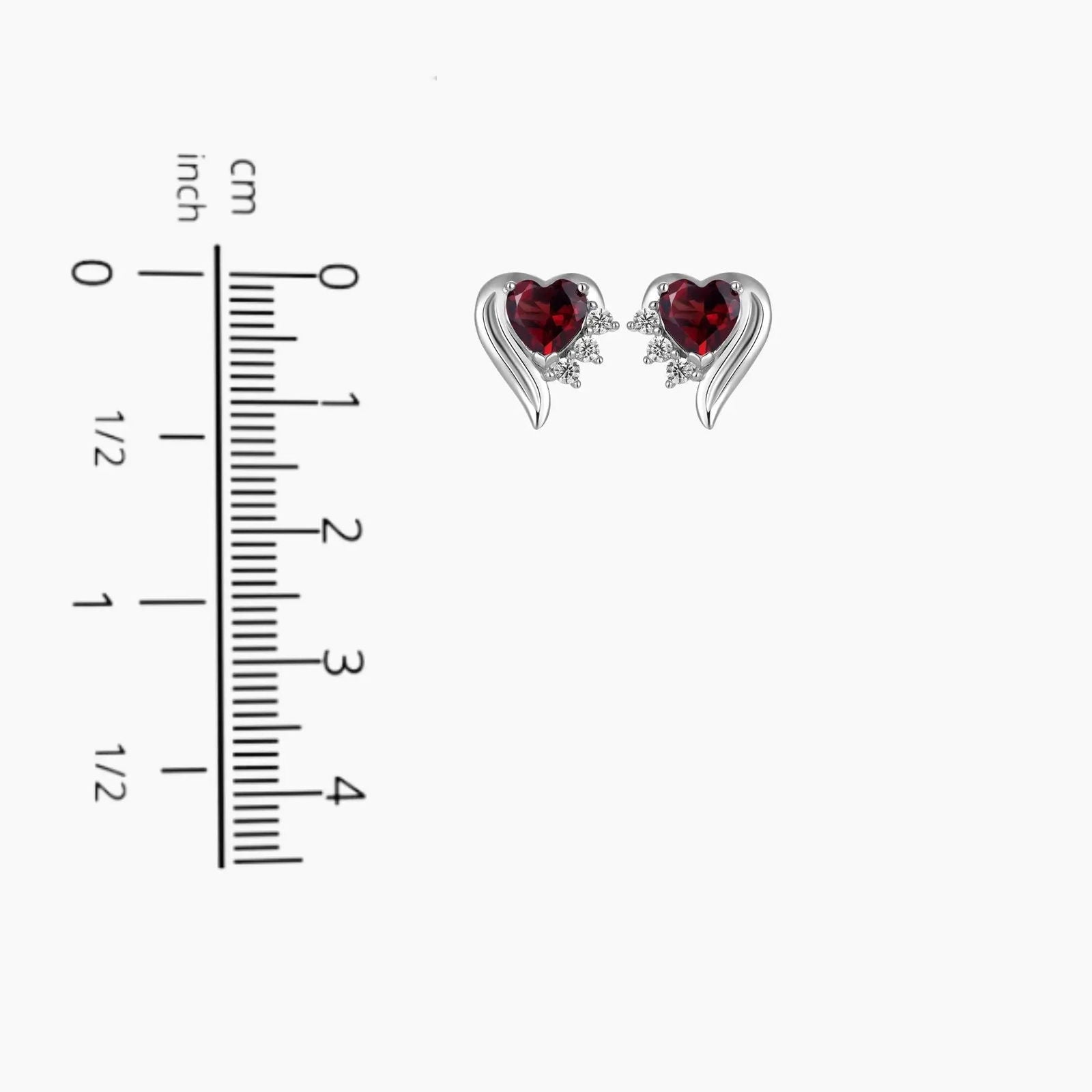Garnet Heart Shape Stud Earrings in Sterling Silver - Irosk Australia