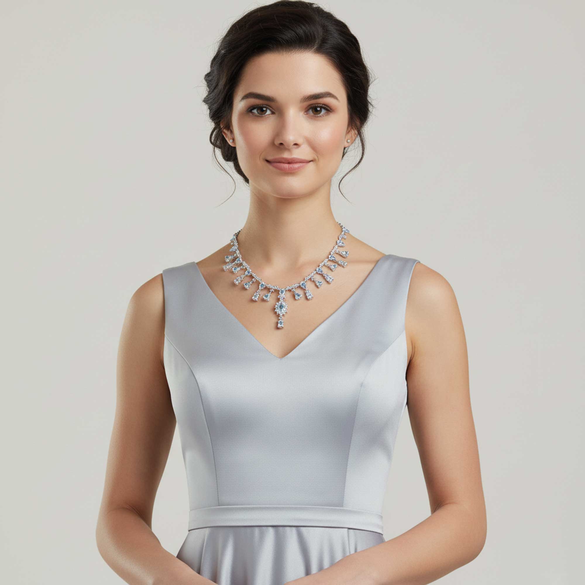 Sky Blue Topaz Cascading Statement Necklace in Sterling Silver | Irosk