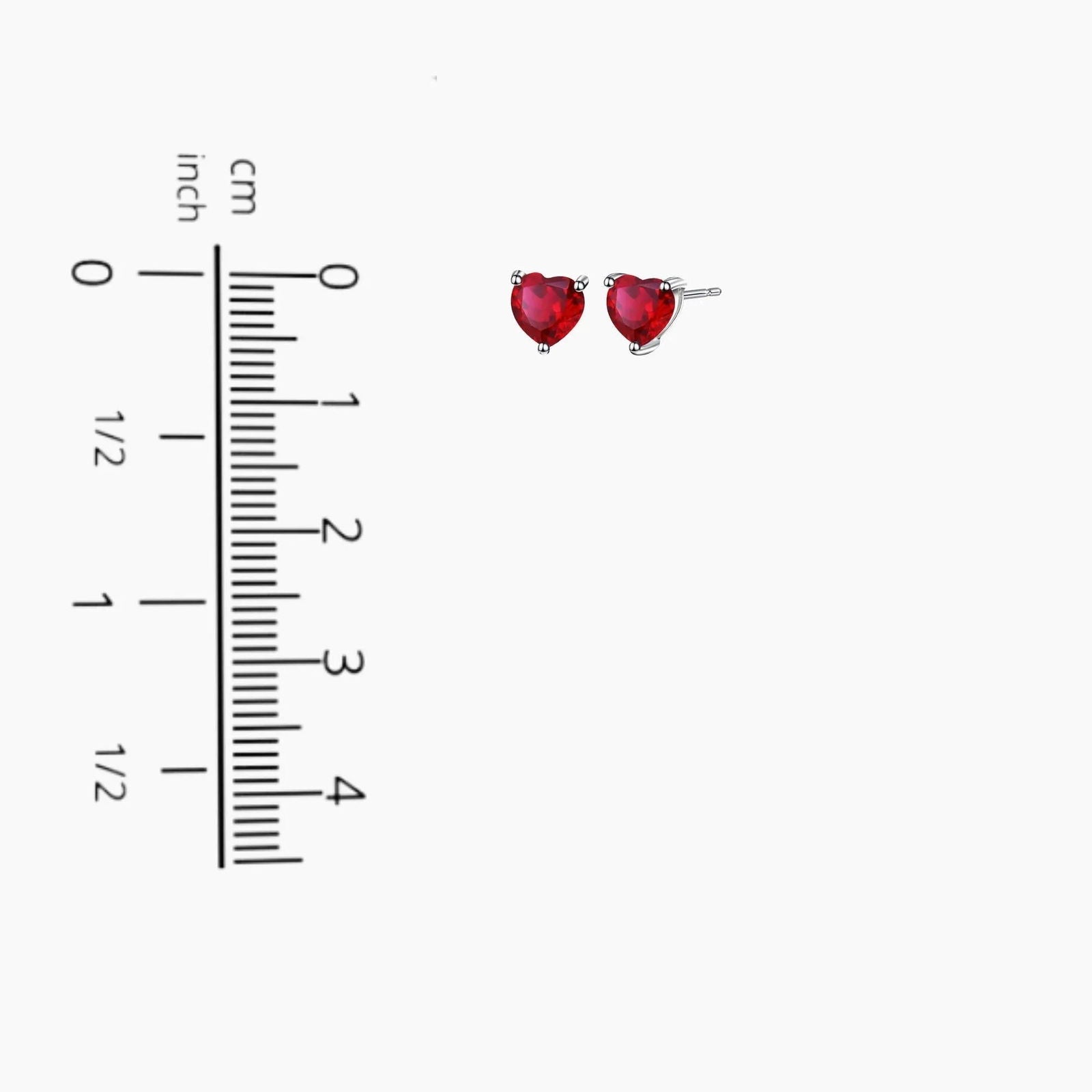 Heart Shape Stud Earrings in Sterling Silver - Ruby - Irosk Australia