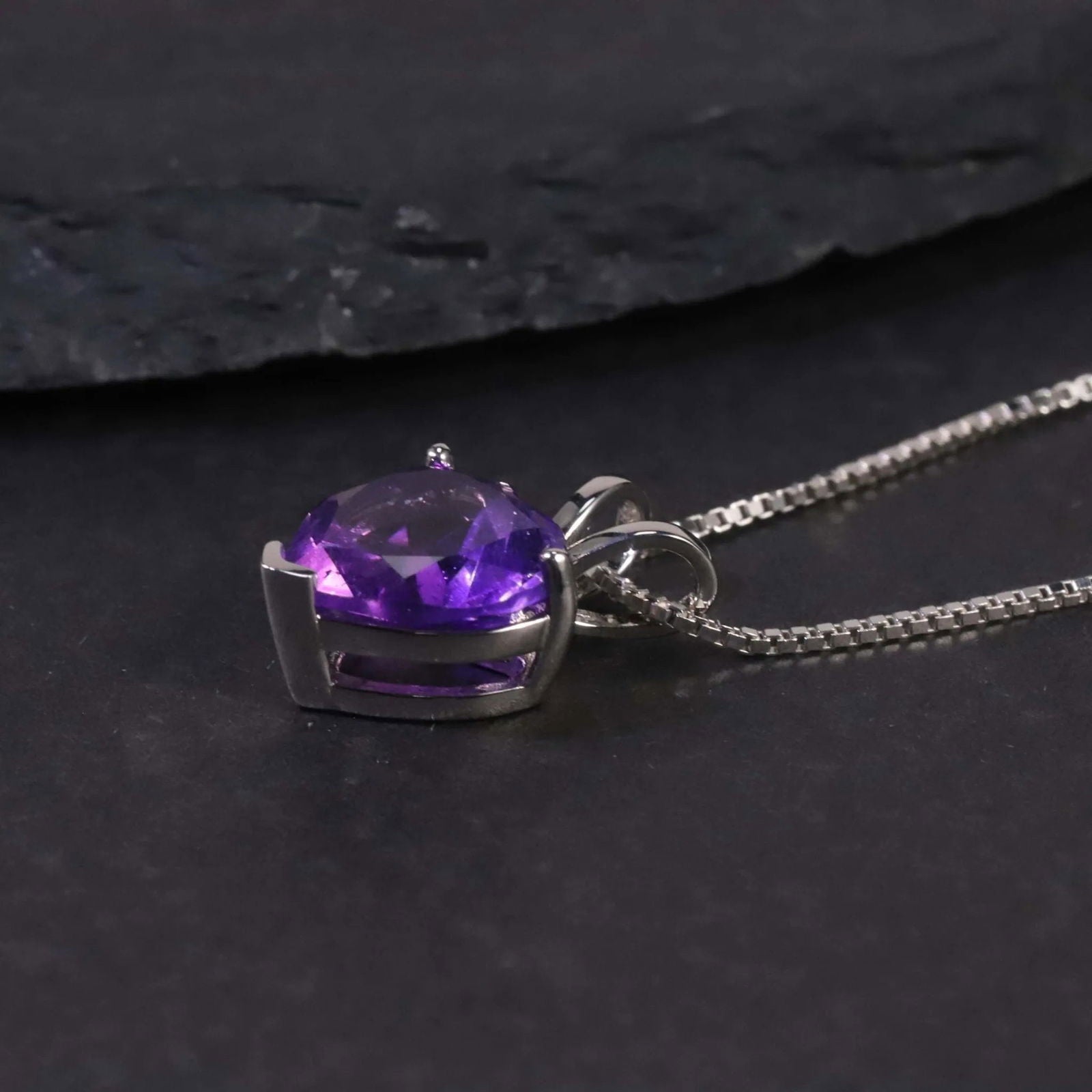 Heart Shaped Gemstone Necklace in Sterling Silver - Amethyst - Irosk Australia