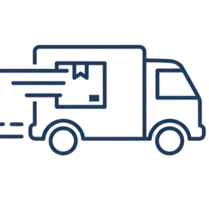 Outline of a delivery truck with a box on a white background representing irosk fast delivery australia wide