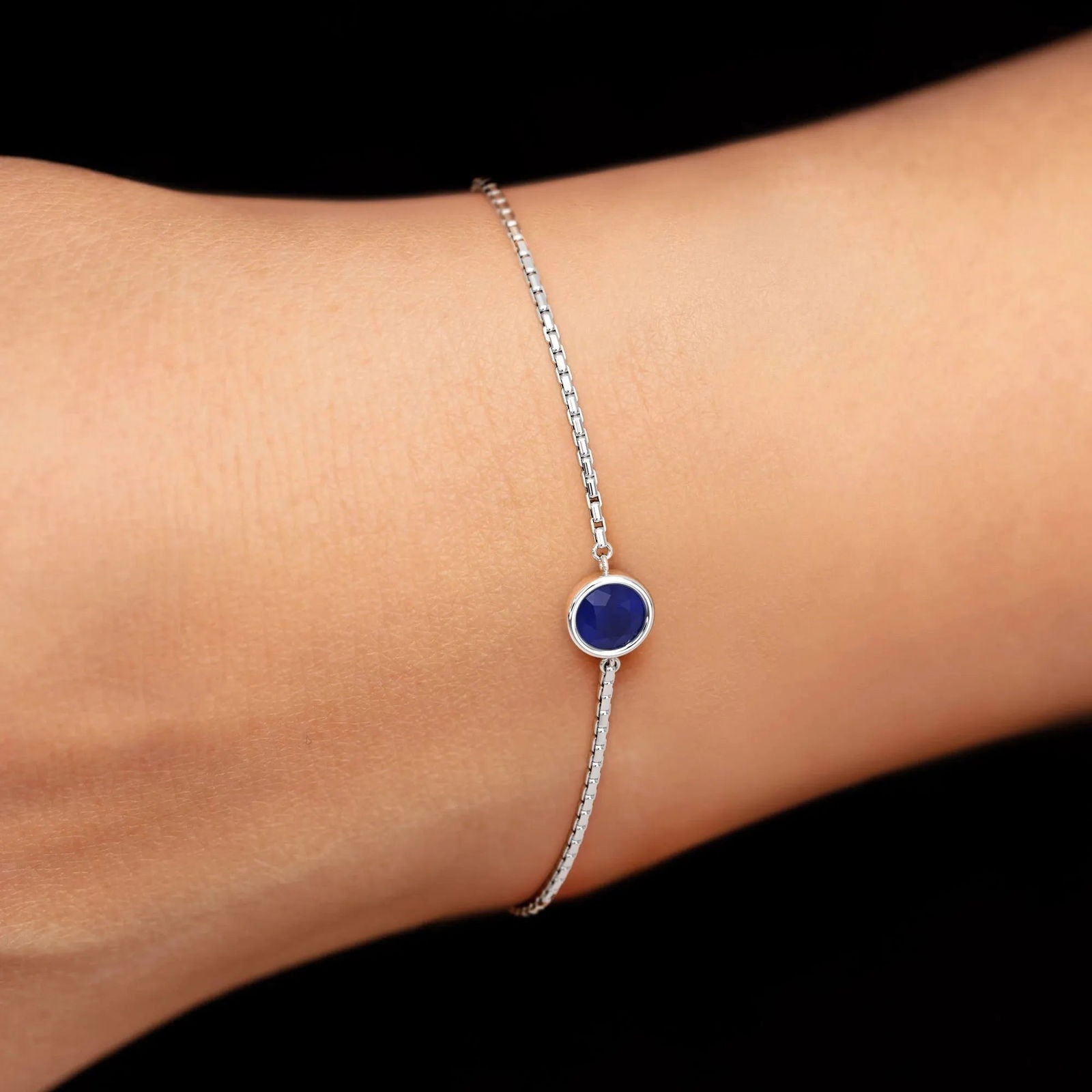 Sterling silver bezel set sapphire bracelet