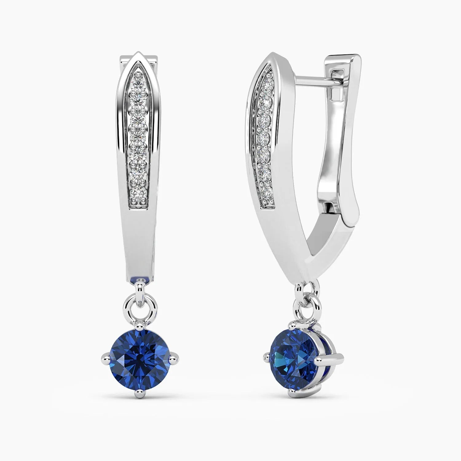 Round shape sapphire drop earrings in sterling silver
