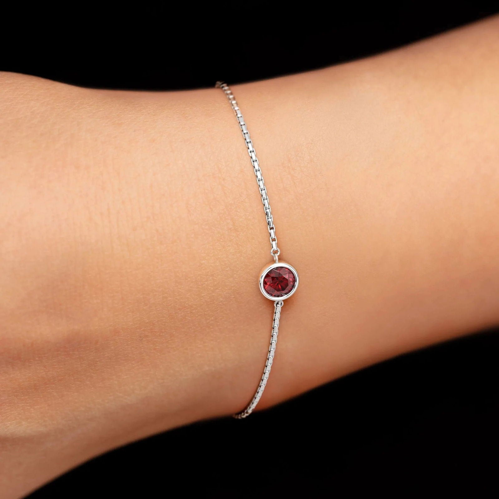 Irosk bezel Set Round Garnet Bracelet - Irosk Australia