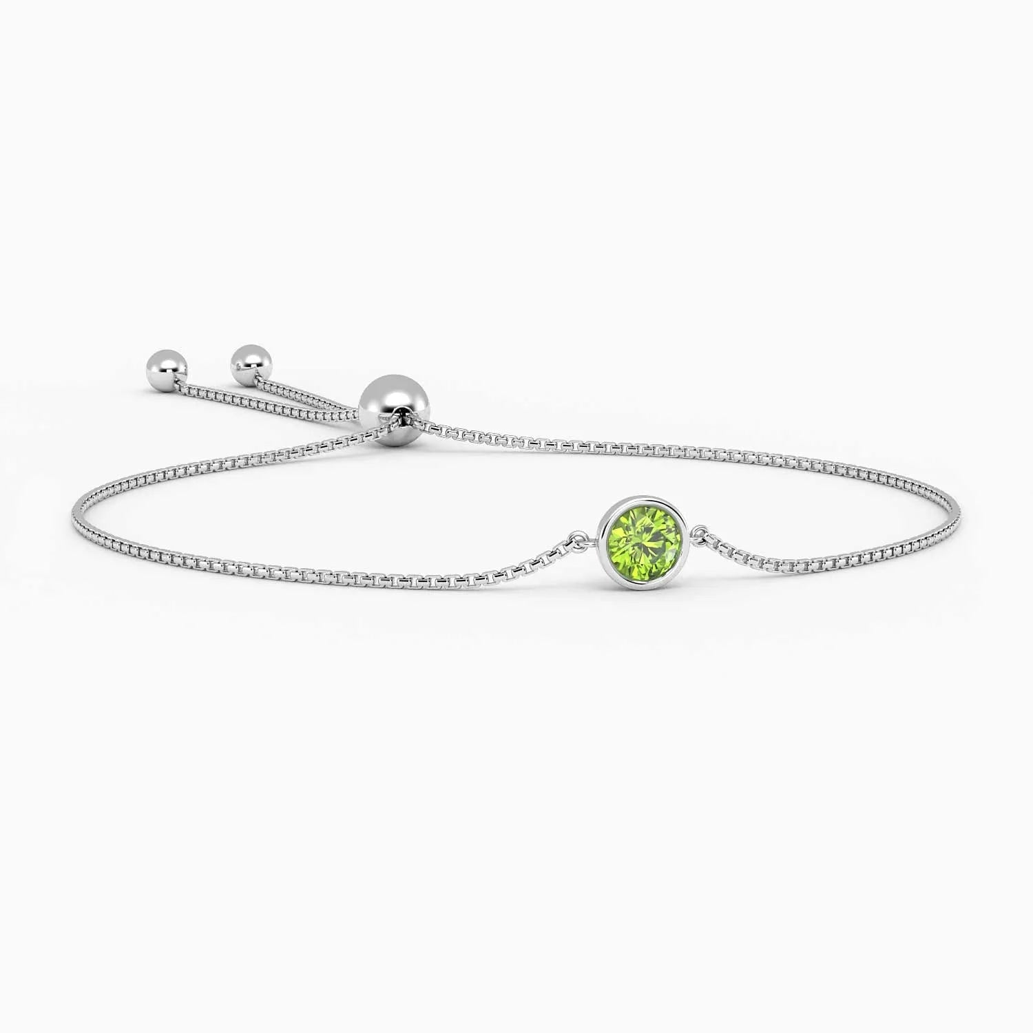 Peridot Bracelet with Bezel Set Round Cut Stone and Adjustable Box Chain