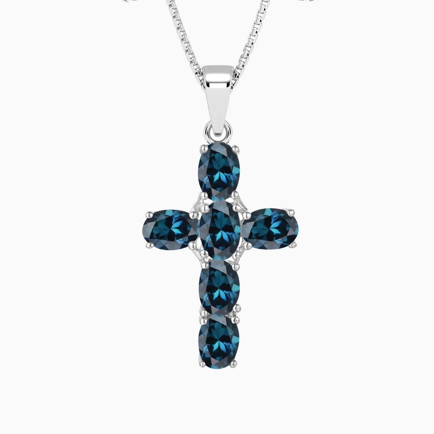 London Blue Topaz Cross Pendant Necklace in 925 Sterling Silver - Irosk Australia ® - Irosk Australia