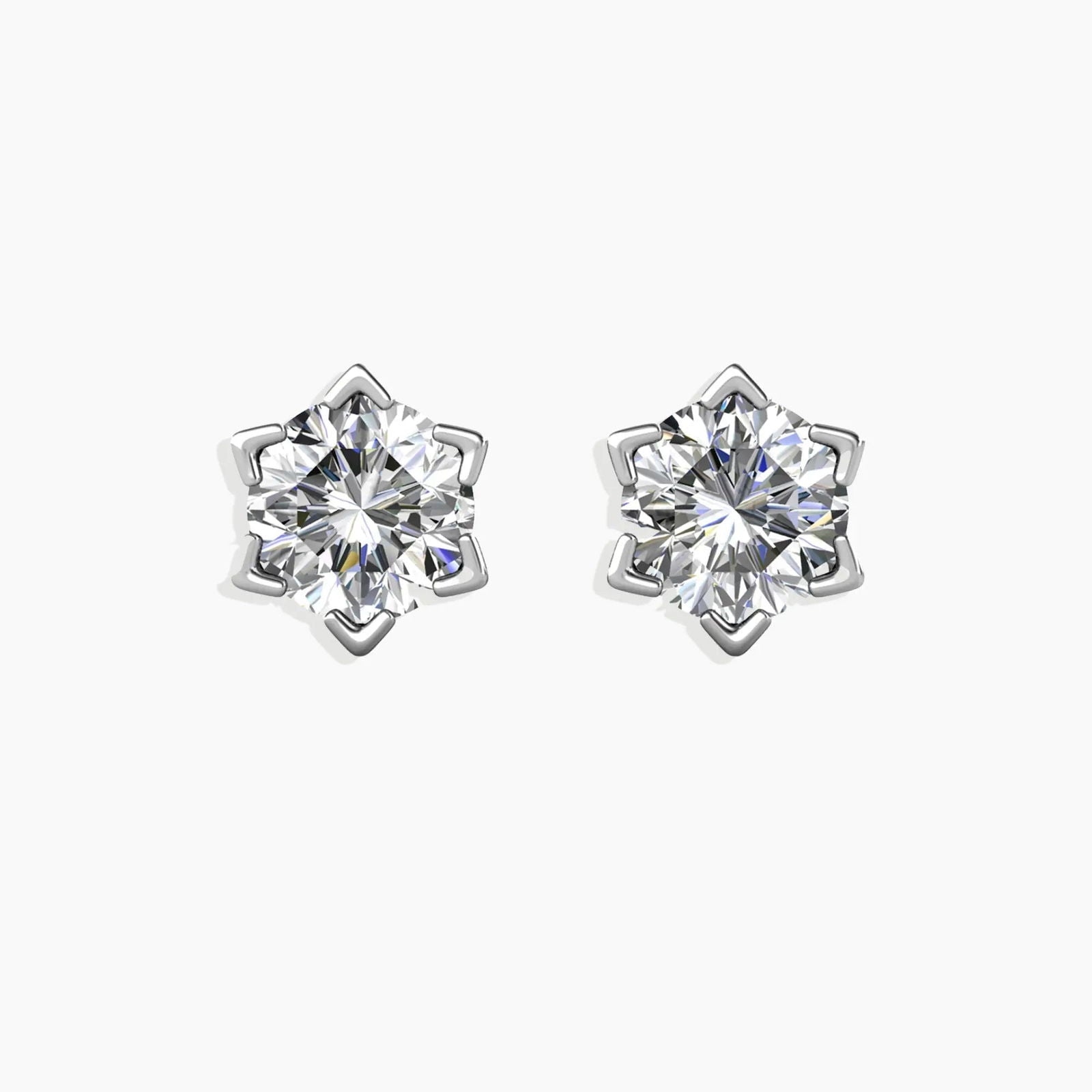Pair of 1ct Moissanite Round-Cut Stud Earrings in sterling silver, displayed against a white background.