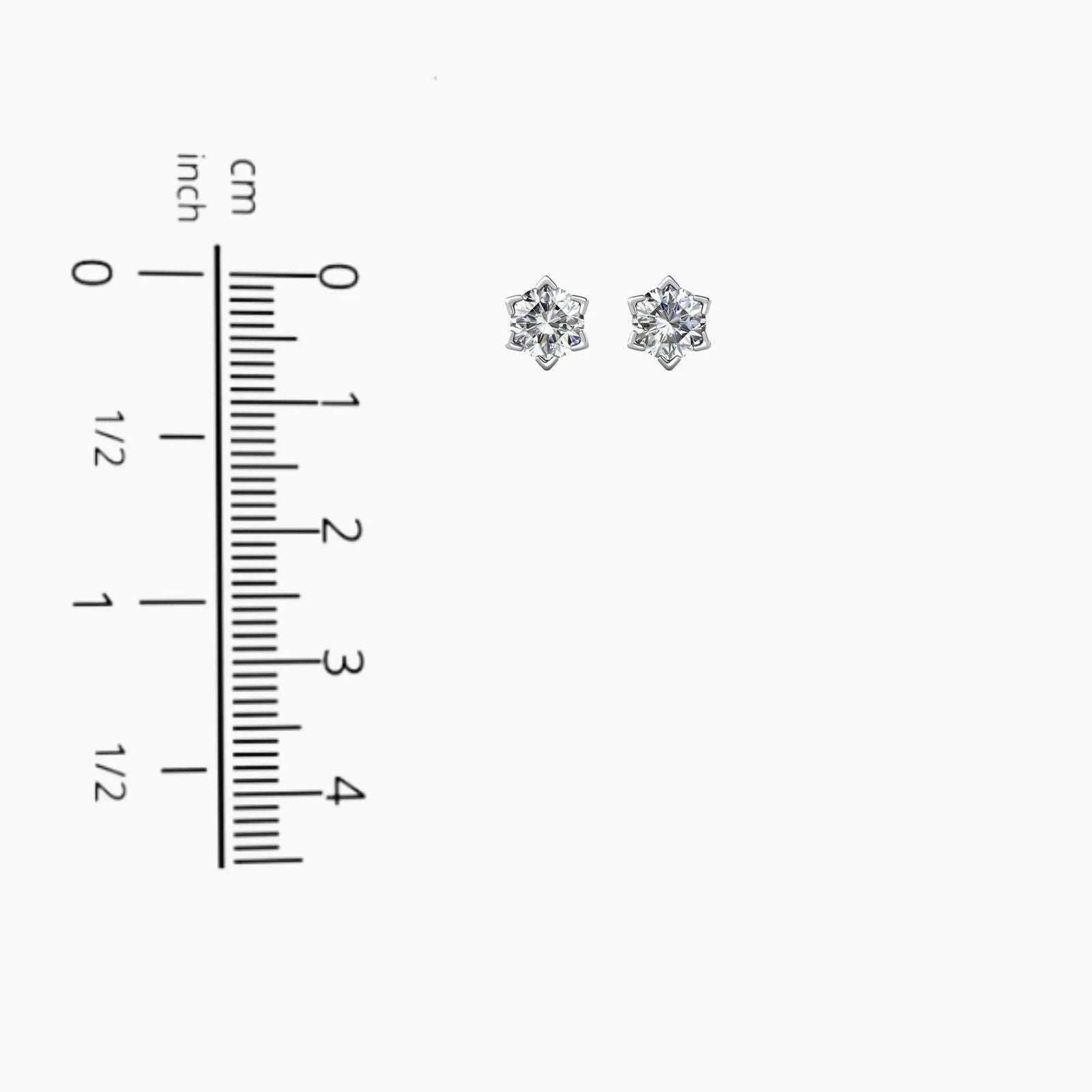 Measurement chart illustrating the dimensions (0.75 cm) of the 1ct Moissanite Round-Cut Stud Earrings.