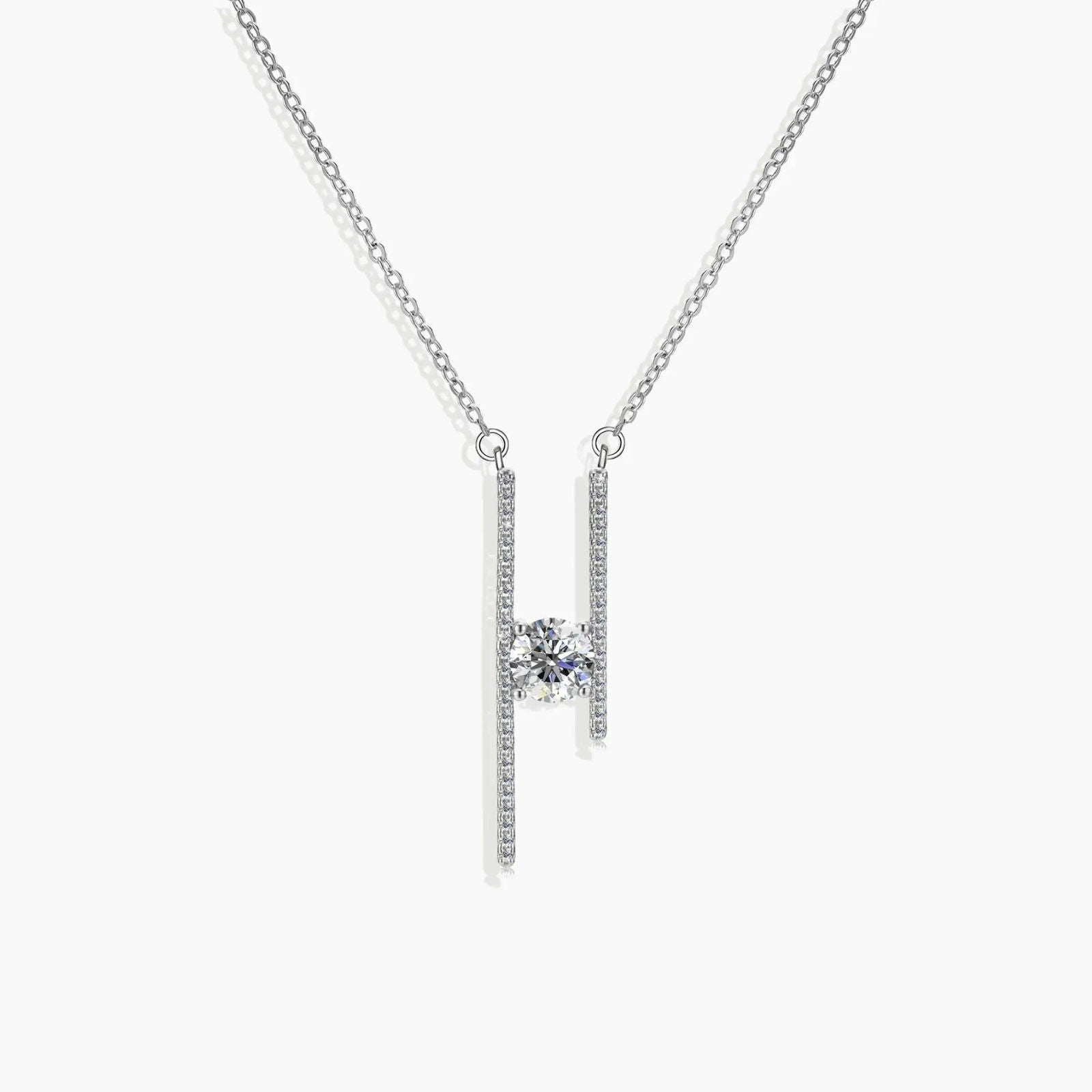 Moissanite 1ct Parallel Bars Pendant Necklace in sterling silver, displayed against a white background.