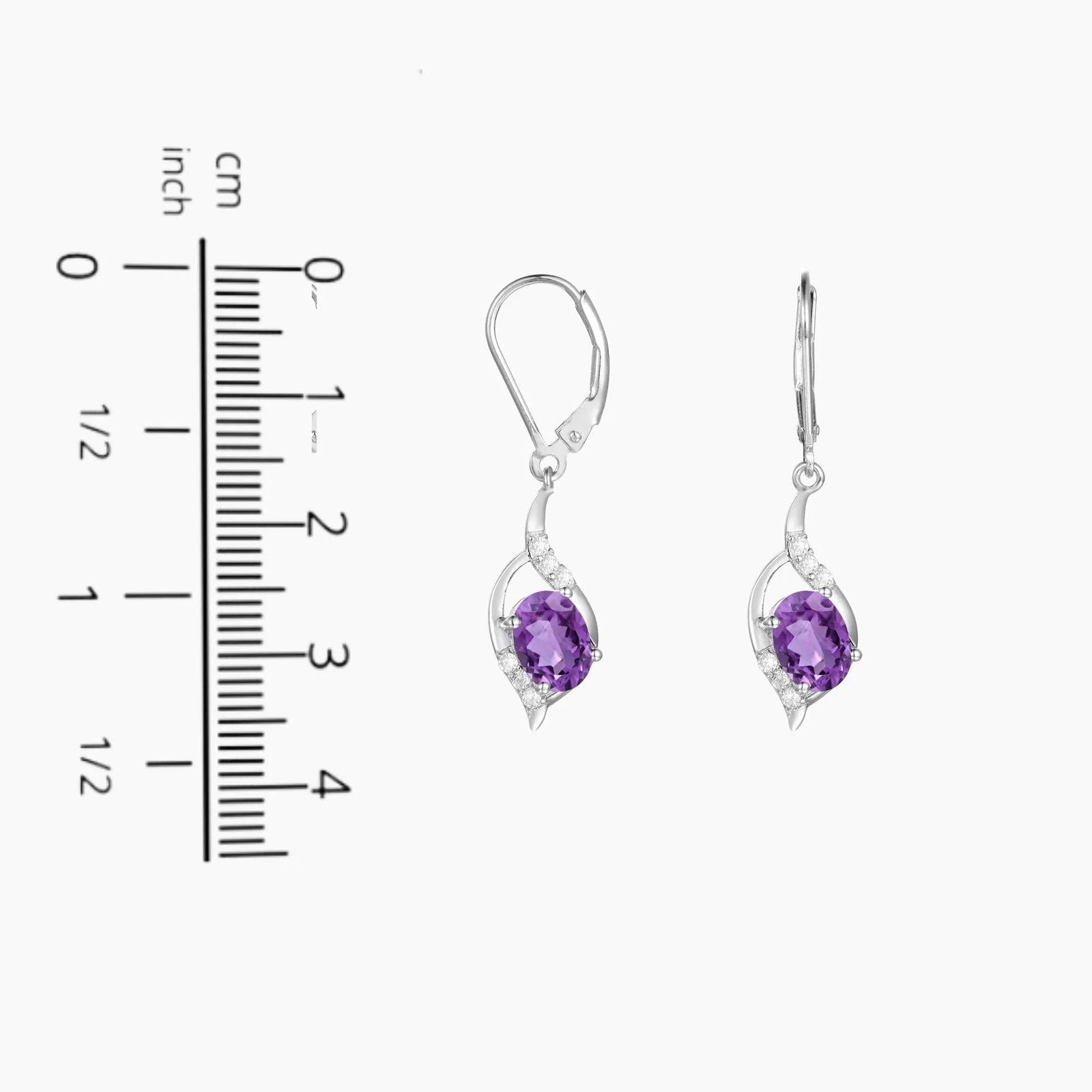 Oval Shape Amethyst Dangling Leverback Earrings in 925 Sterling Silver - Irosk Australia ® - Irosk Australia