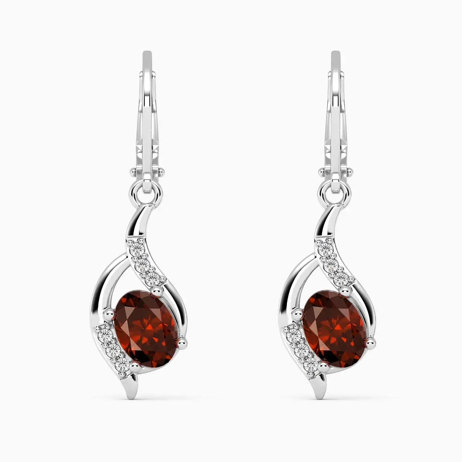 Oval Shape Garnet Dangling Leverback Earrings in 925 Sterling Silver | Irosk Australia ® - Irosk Australia