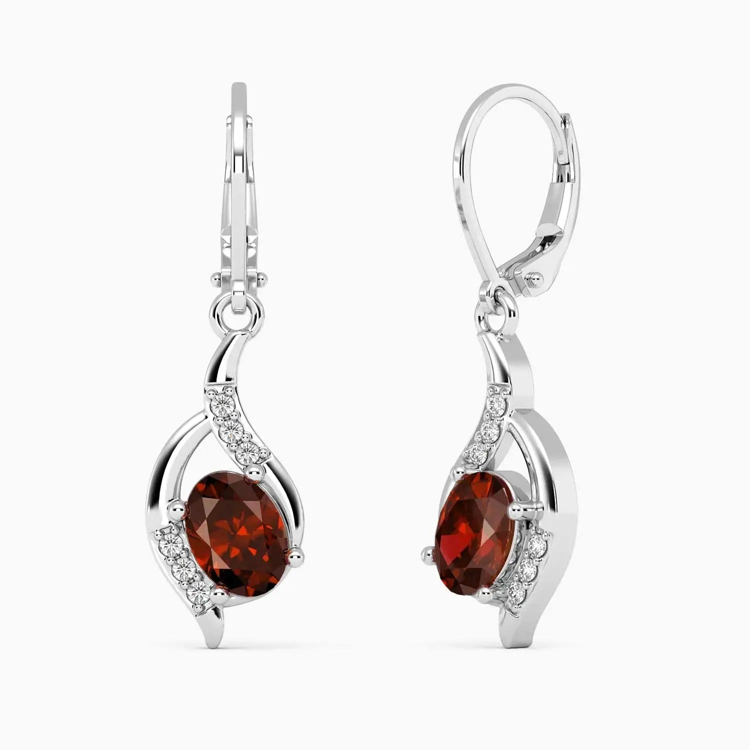 Oval Shape Garnet Dangling Leverback Earrings in 925 Sterling Silver | Irosk Australia ® - Irosk Australia