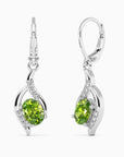 Sterling silver leverback earrings featuring oval peridot and accent stones in a twist design.