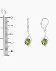Peridot Leverback Dangling Earrings size comparison - 3.6 cm height and 0.9 cm width