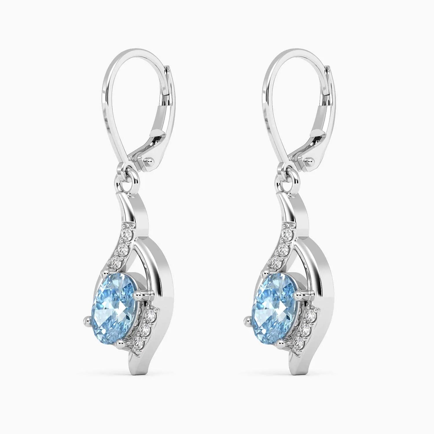 Oval Shape Topaz Dangling Leverback Earrings in 925 Sterling Silver - Irosk Australia ® - Irosk Australia