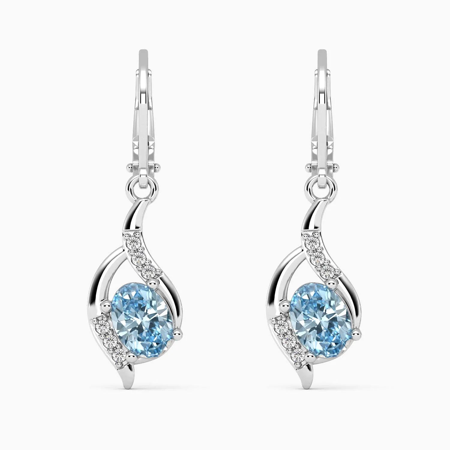 Oval Shape Topaz Dangling Leverback Earrings in 925 Sterling Silver - Irosk Australia ® - Irosk Australia