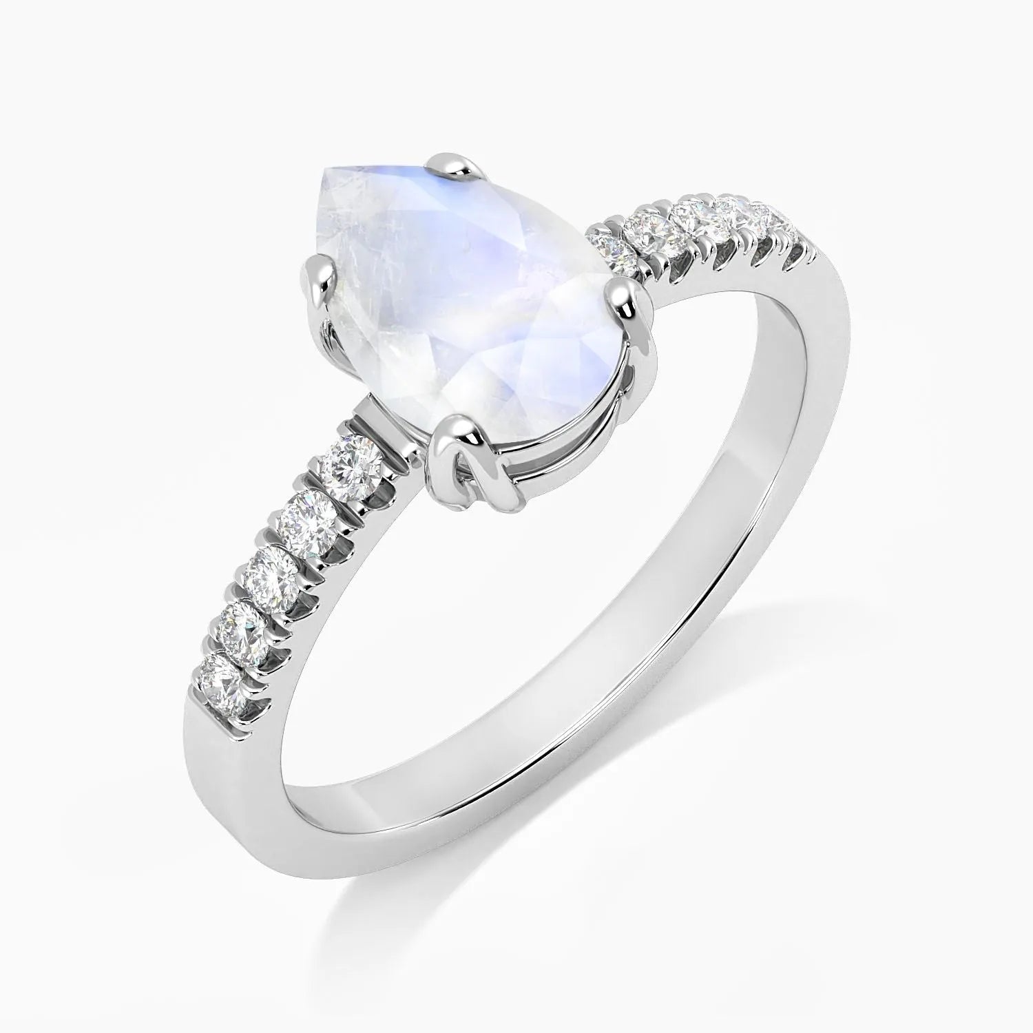 Elegant moonstone engagement-style ring with cubic zirconia shank in 925 silver