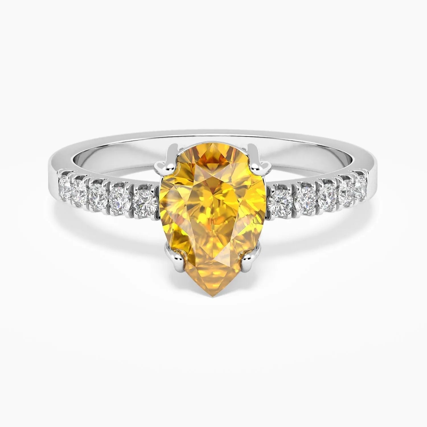 Pear Shaped Citrine Ring in Sterling Silver – Halo Design