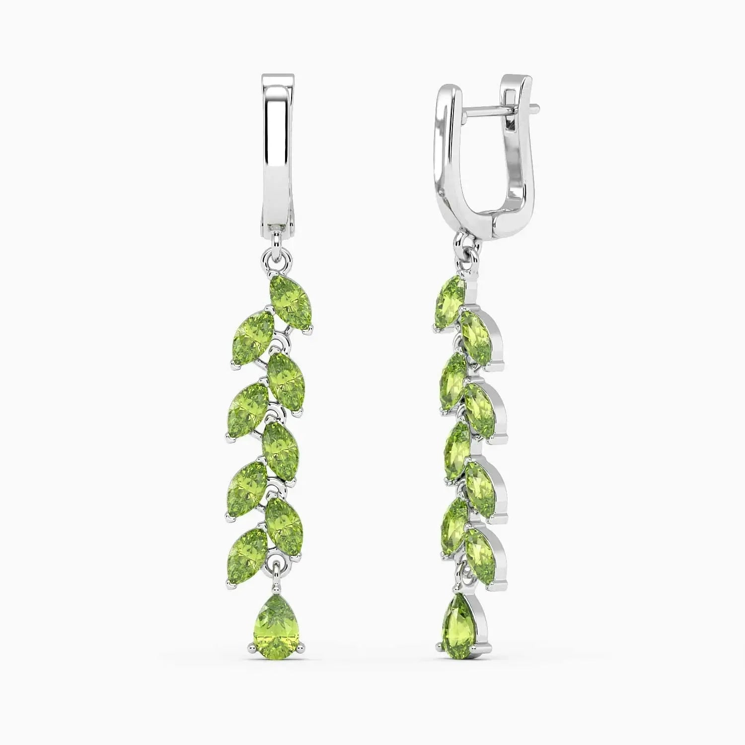 Green Peridot Drop Earrings in Sterling Silver - Marquise and Pear Cut Gemstones