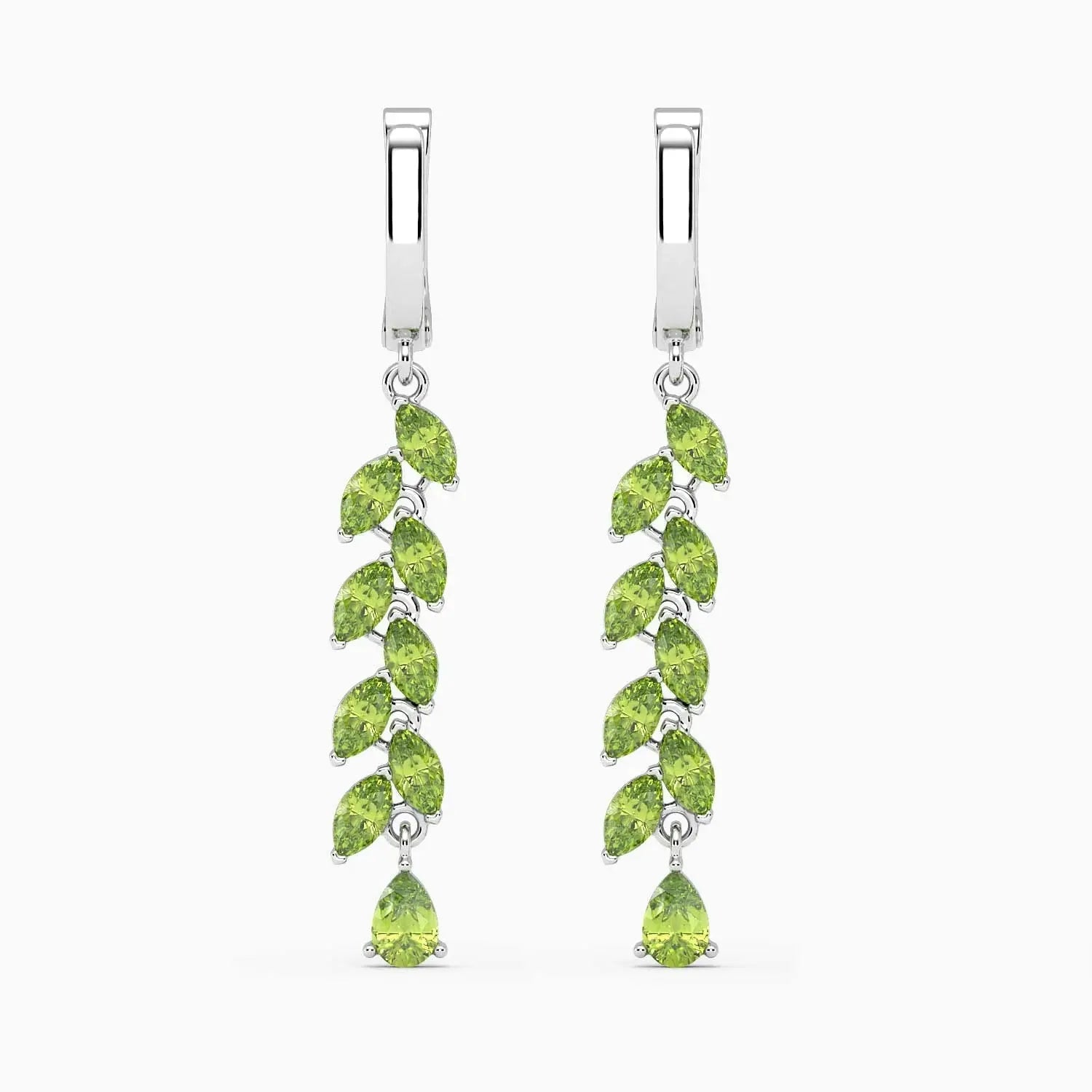 another view of peridot green drop earrings in silver