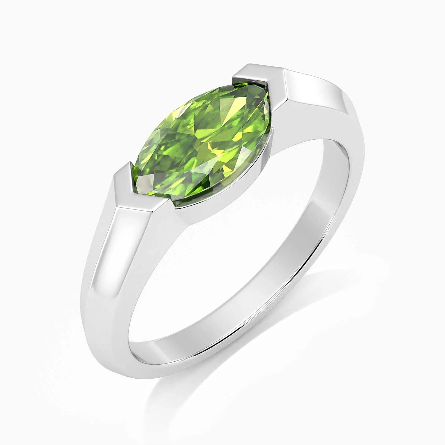 Side view of Marquise Cut Peridot Gemstone Ring in Silver