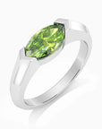 Side view of Marquise Cut Peridot Gemstone Ring in Silver