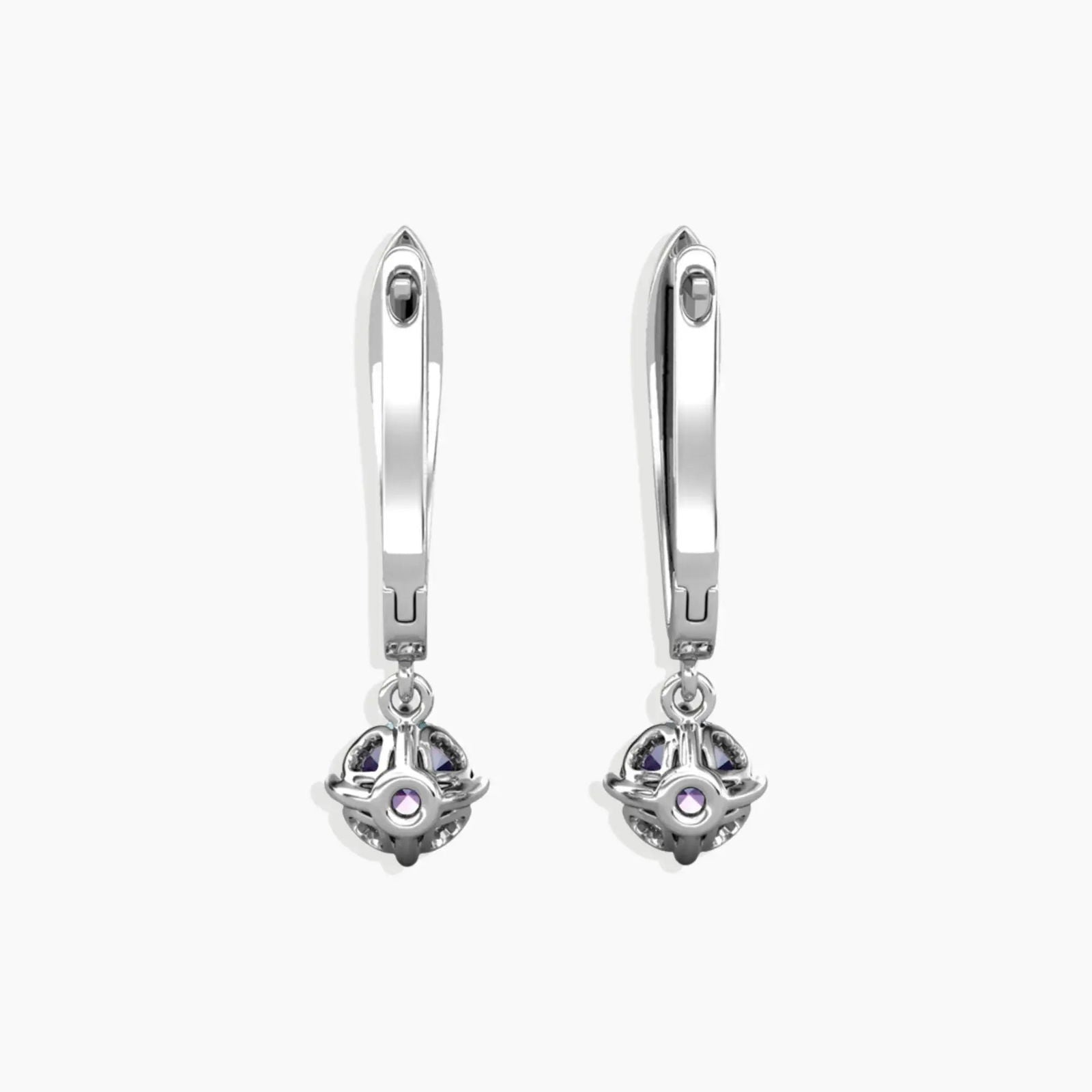 Back Side view of Alexandrite drop earrings showing secure closure and gemstone movement