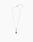Full necklace laid flat with Alexandrite droplet pendant and extender chain visible