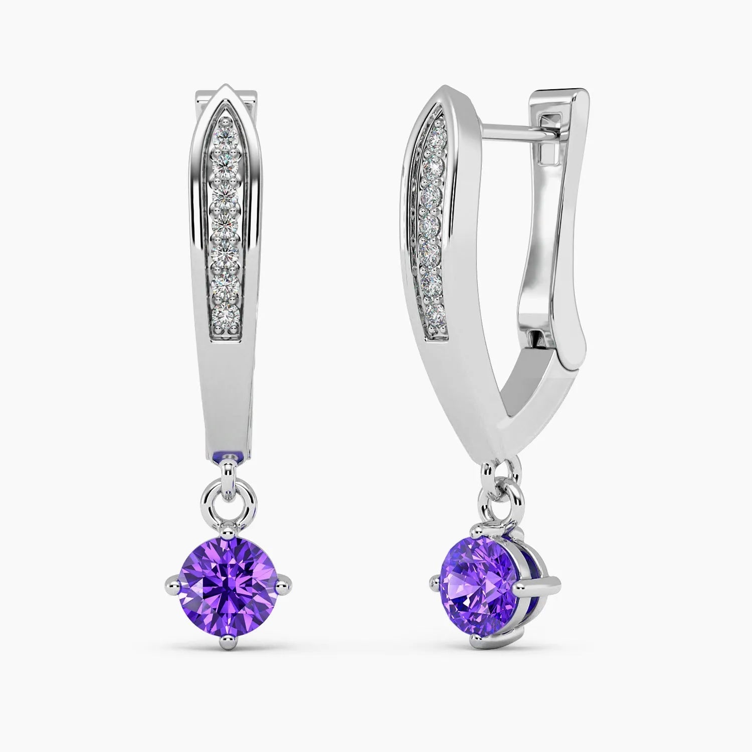 Round Amethyst Drop Hoop Earrings in Silver - Irosk Australia ® - Irosk Australia