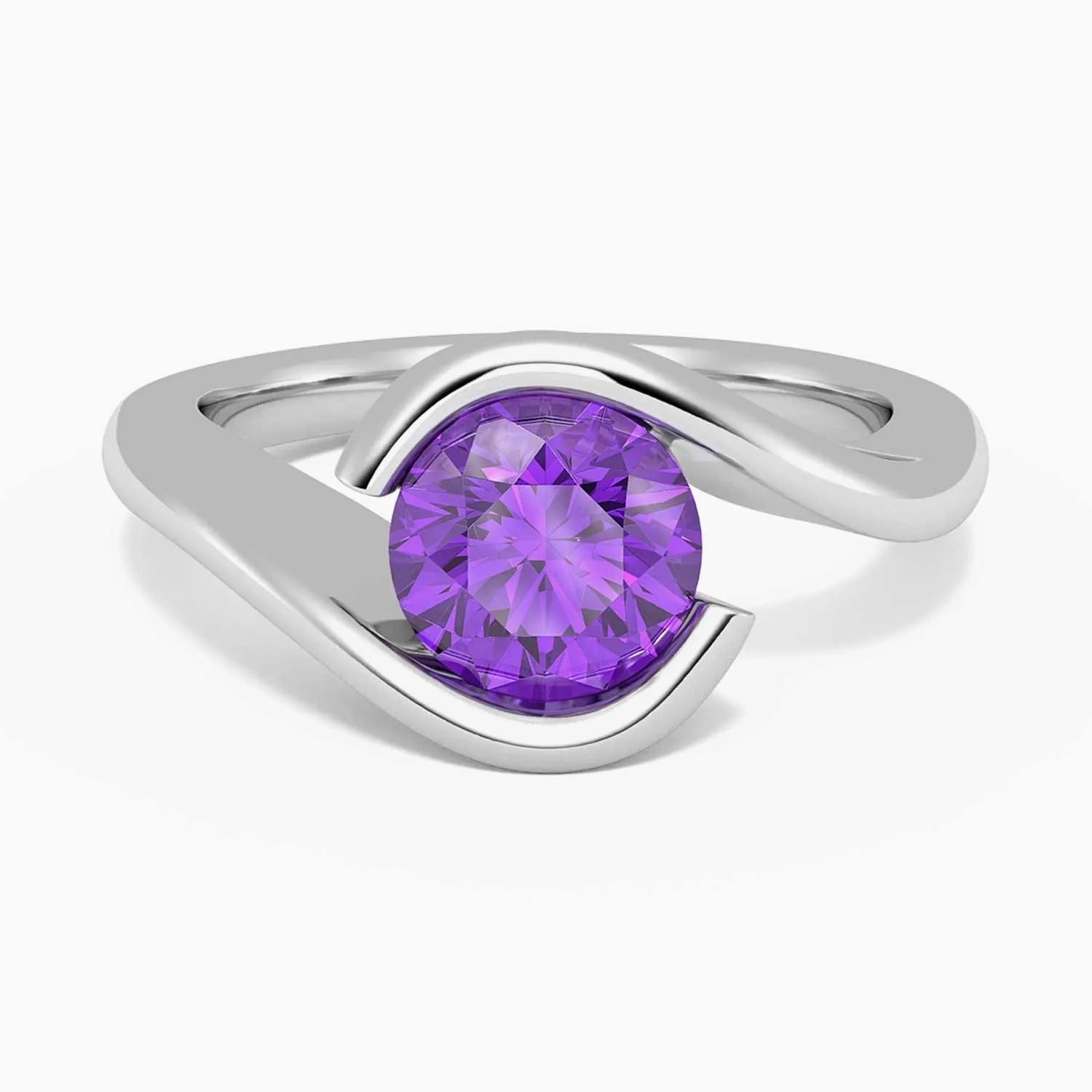 Round Cut Bezel Set Amethyst Promise Ring - Irosk Australia