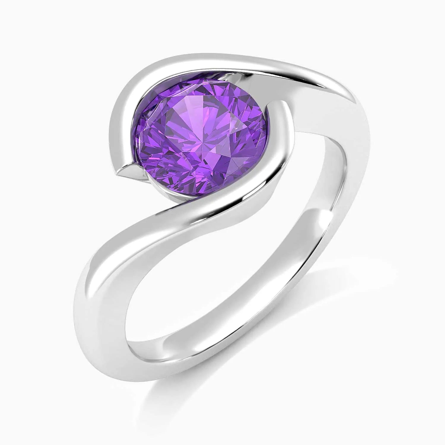 Round Cut Bezel Set Amethyst Promise Ring - Irosk Australia