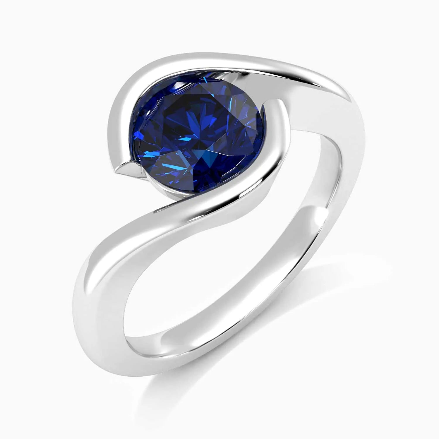 Round-cut sapphire ring in sterling silver by Irosk