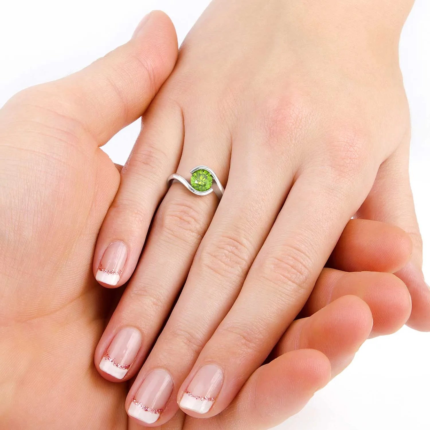 Model wearing Peridot Bezel Set Ring in Sterling Silver
