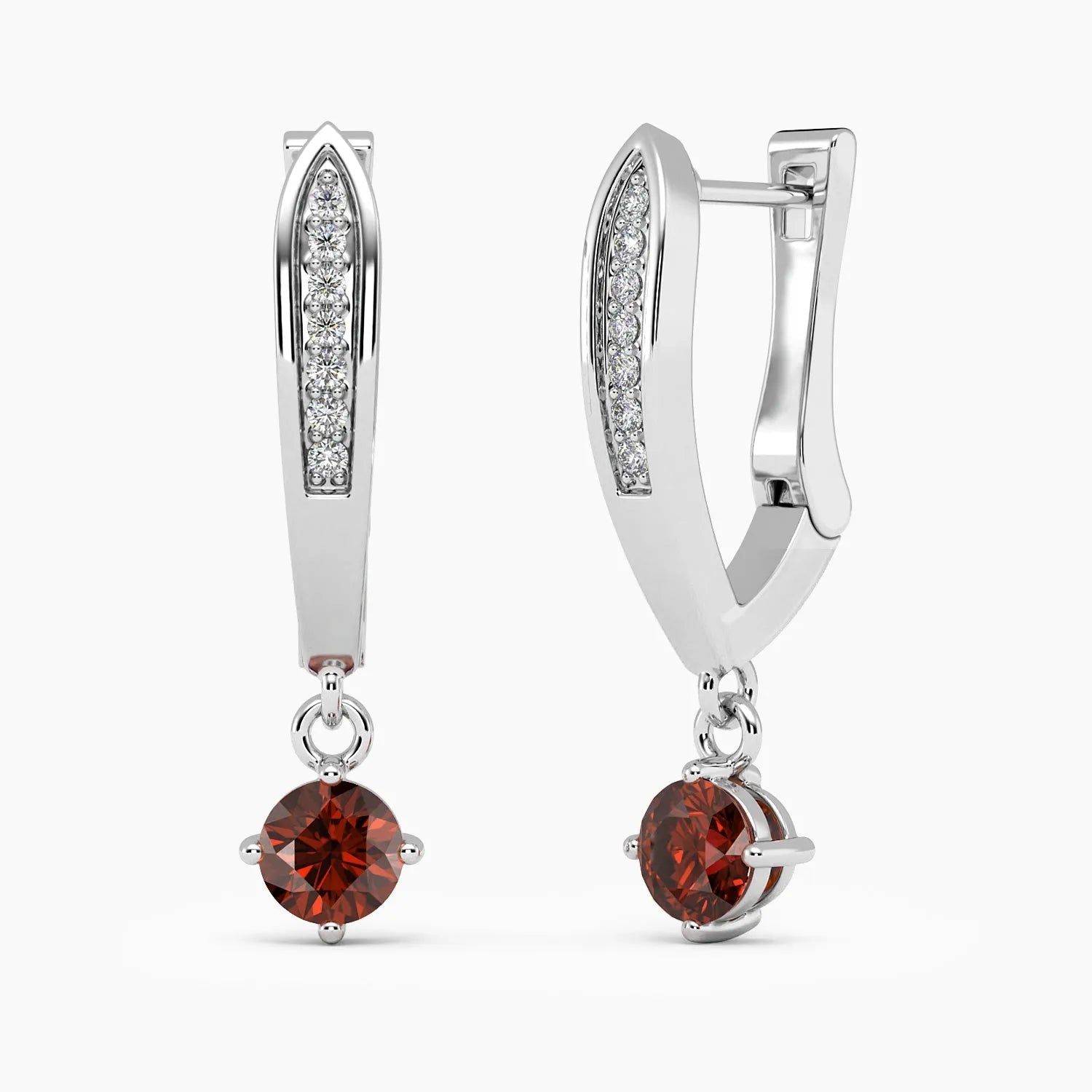 Round Garnet Drop Hoop Earrings in Silver - Irosk Australia ® - Irosk Australia
