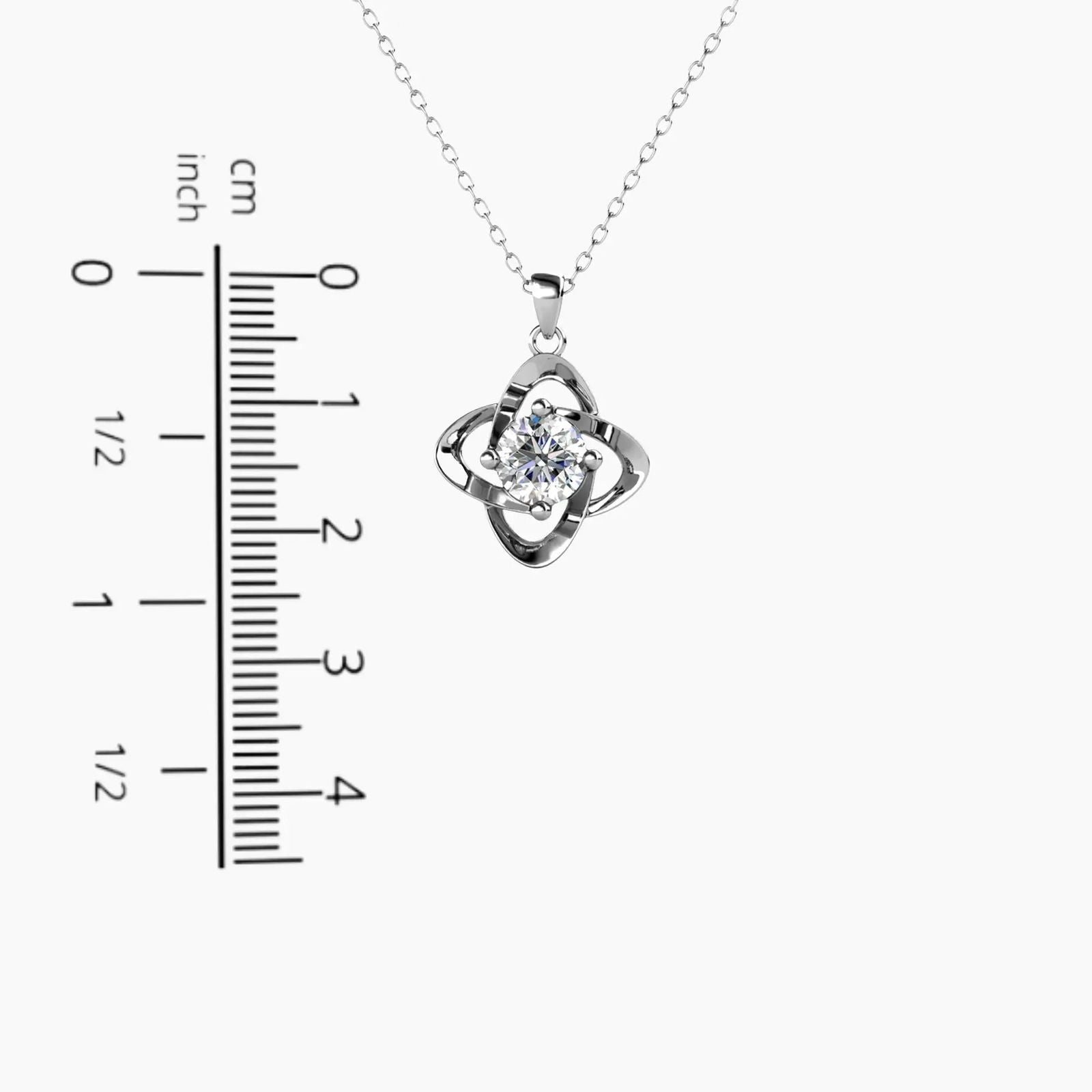 Measurement chart illustrating the pendant’s dimensions—2.3 cm in height and 1.5 cm in width.