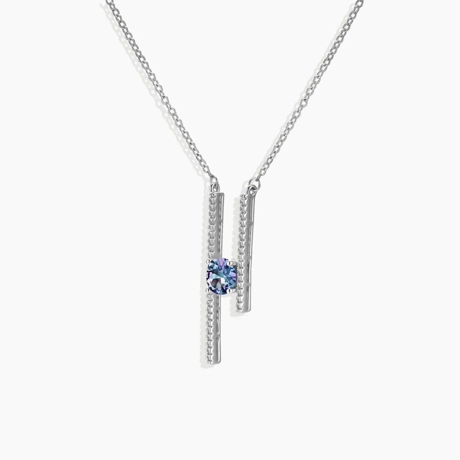 H-bar pendant necklace featuring lab-grown Alexandrite – contemporary silver jewellery by Irosk