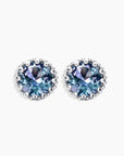Alexandrite stud earrings with round-cut 8 mm gemstone and silver beaded border