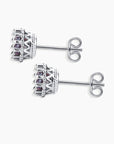 Side angle of Alexandrite beaded studs with secure butterfly clasp and rhodium-plated silver setting