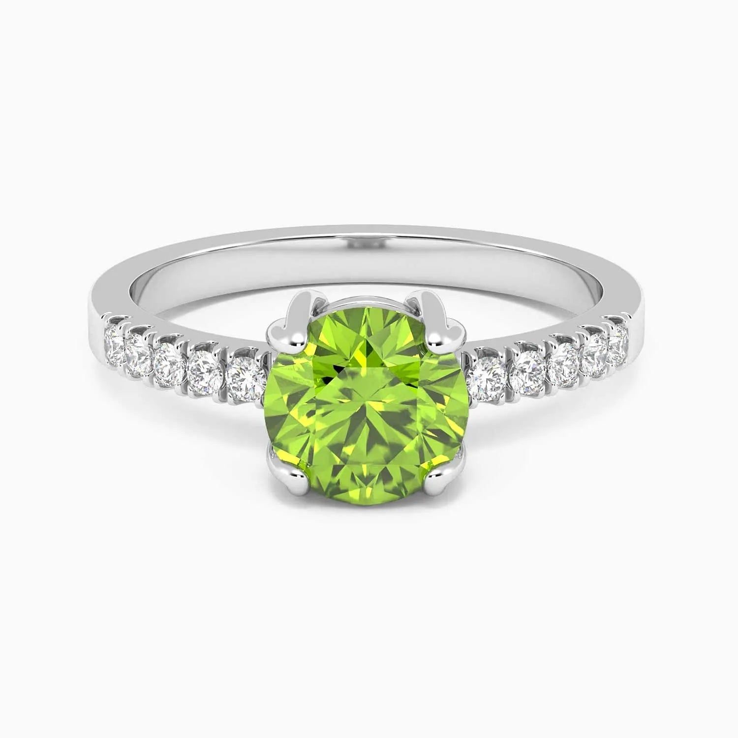 Round Shape Peridot Ring - Halo Shank - 925 Silver - Irosk - Irosk Australia