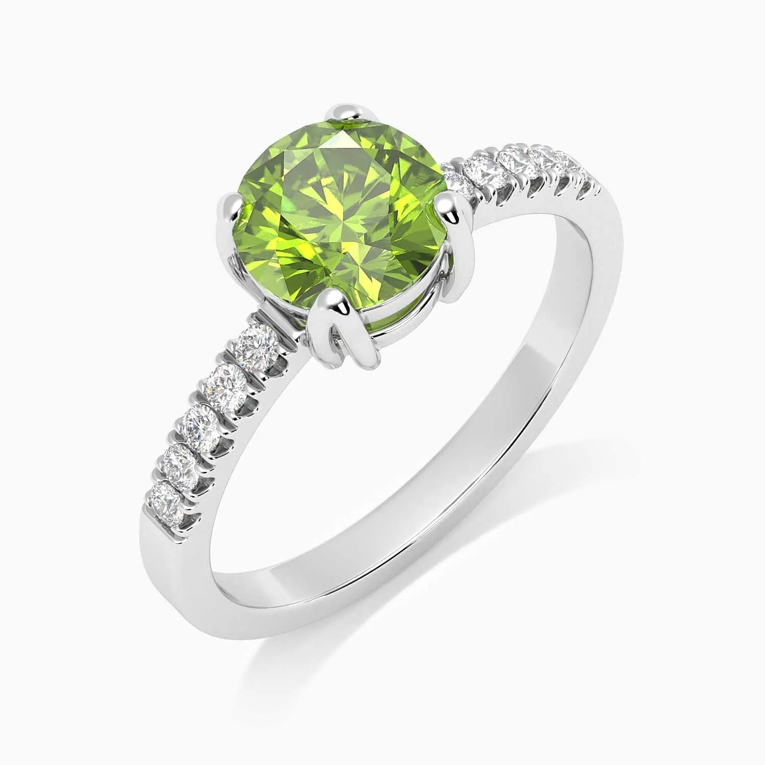 Round Shape Peridot Ring - Halo Shank - 925 Silver - Irosk - Irosk Australia