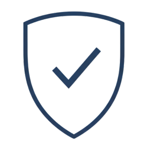 Blue shield icon with a check mark on a white background