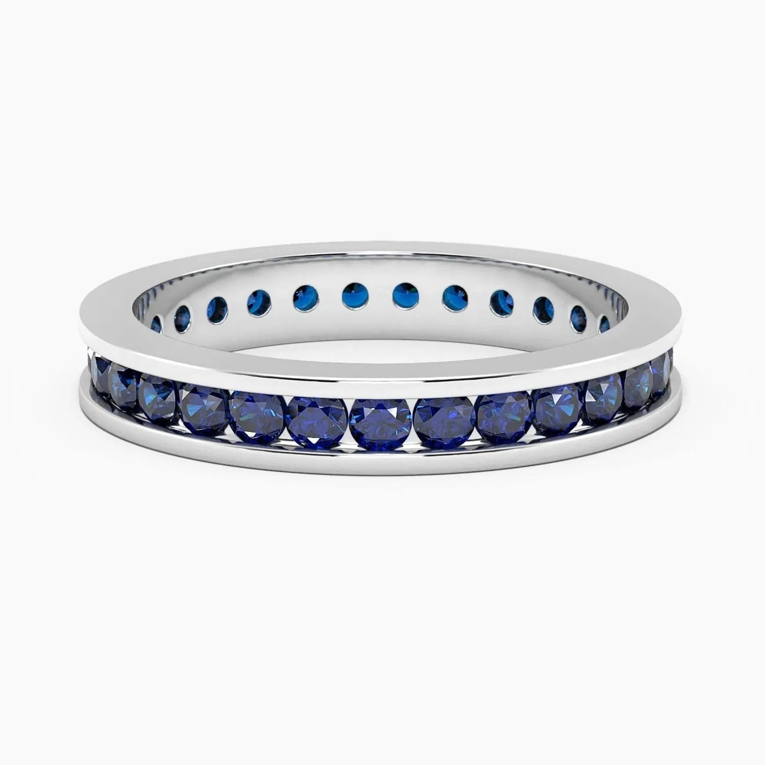 Channel set sapphire ring in sterling silver