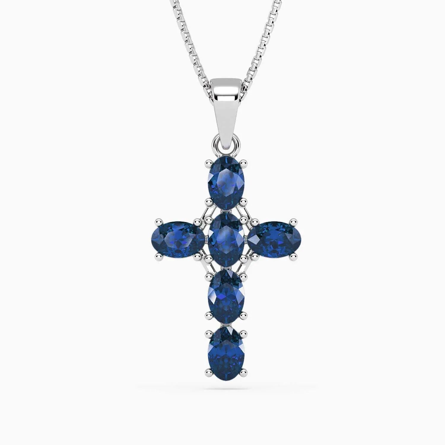 Sapphire Cross Necklace in 925 Sterling Silver by Irosk with Rhodium Plating