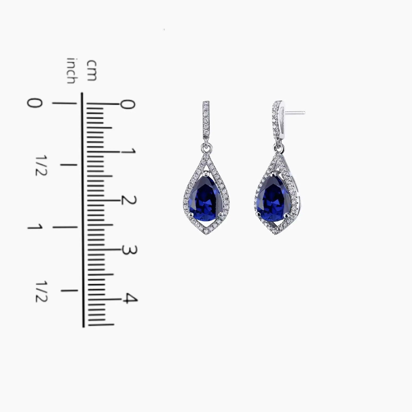 Elegant Drop Design Pear Shaped Sapphire Earrings in 925 Silver, Measuring 2.7 cm in Height