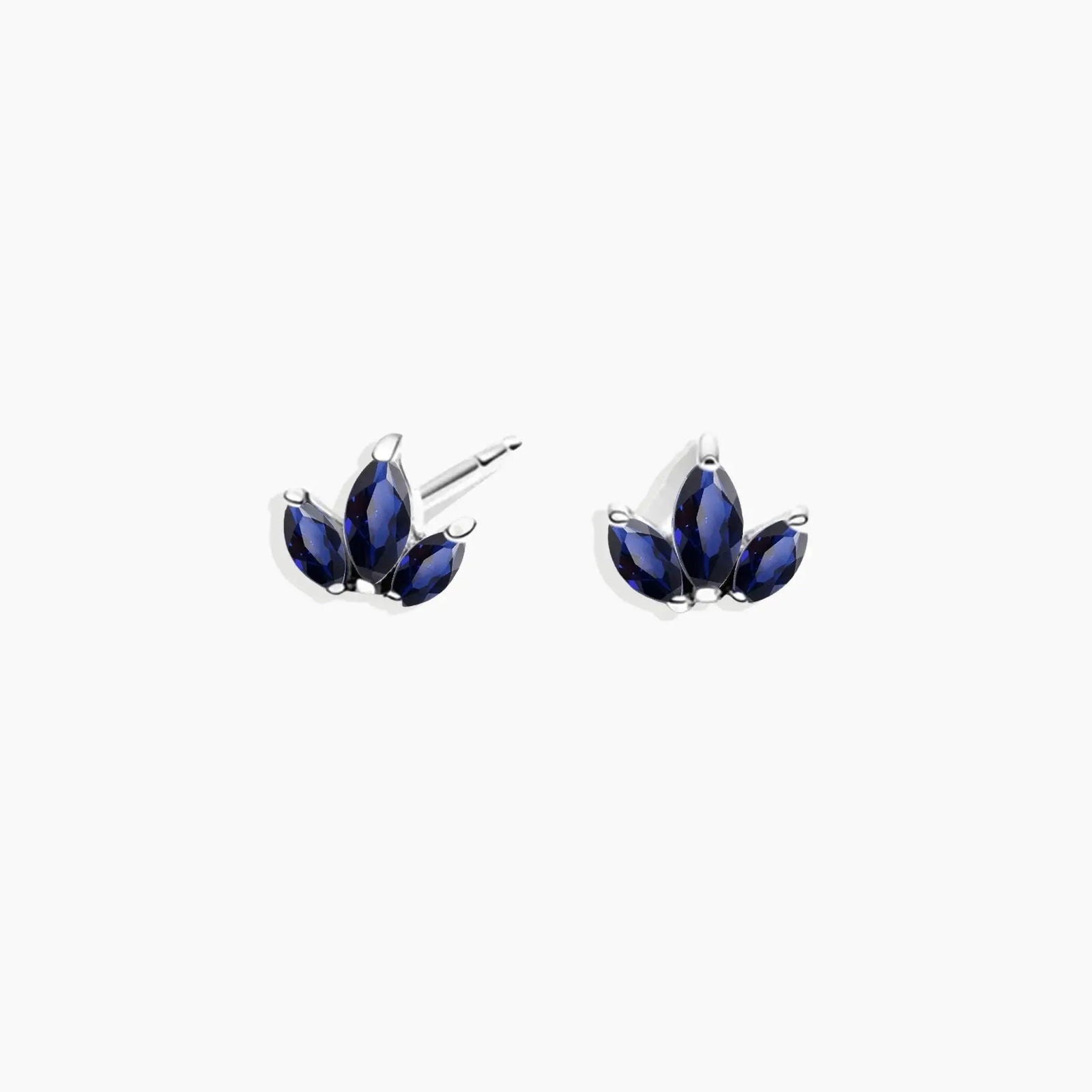Tiny Miny Sapphire Stud Earrings in 925 Sterling Silver with Marquise-Cut Created Sapphires