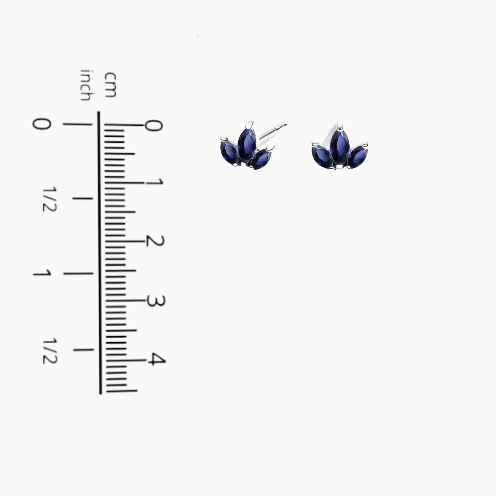 Elegant Minimalist Sapphire Stud Earrings in 925 Silver with Three Marquise-Cut Sapphires